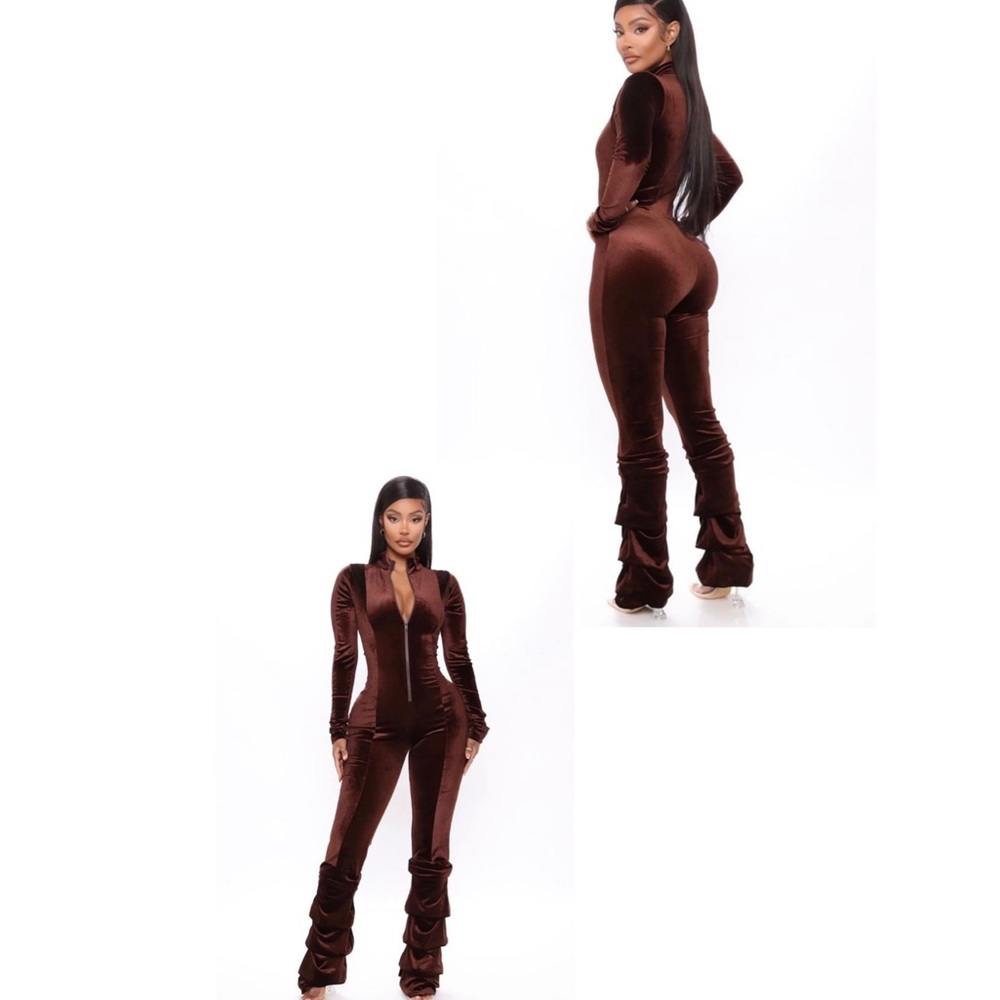 Fashion nova chocolate velvet jumpsuit
